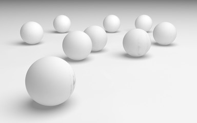 White abstract background. Set of white balls isolated on white backdrop. 3D illustration