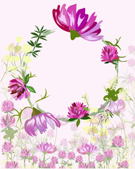 cocmos and clover in a round frame