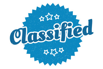 classified sign. classified round vintage retro label. classified