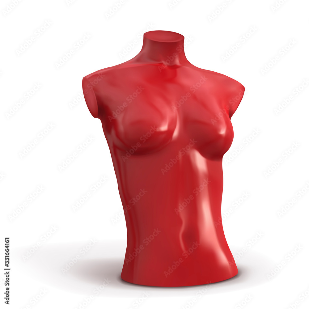 Poster Red torso of female mannequin. Vector illustration isolated on white background.