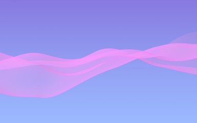 Pink wave on blue sky abstract background. Fluttering pink scarf. Waving on wind pink fabric. 3D illustration