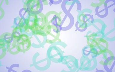 Multicolored translucent dollar signs on white background. 3D illustration
