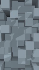 Abstract gray elegant cube geometric background. Chaotically advanced rectangular bars. 3D Rendering, 3D illustration