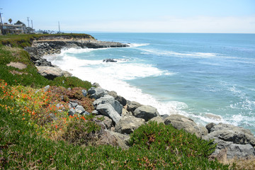 SANTA CRUZ, CALIFORNIA, USA - JULY 3, 2019: Landscape near Lighthouse Field State Beach