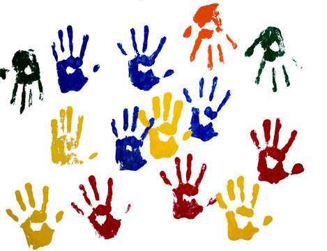 Color child handprint on white background