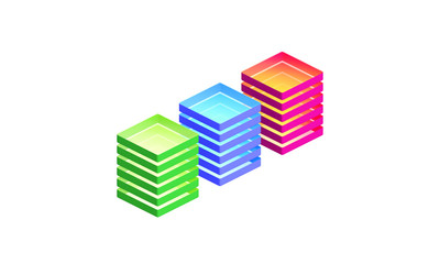 Isometric 3D illustration of three colorful computer server racks