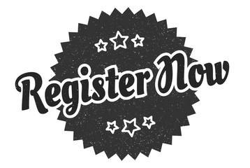 register now sign. register now round vintage retro label. register now