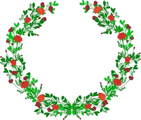 flower frame of red roses in a circle on a light background for decorating stencils and postcards