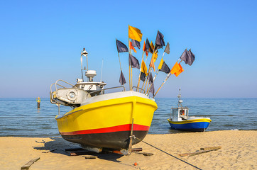 Fishing boat ship sea sunny day beach