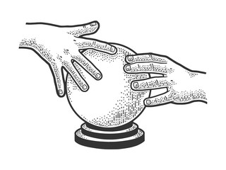 predictor magic crystal ball sketch engraving vector illustration. T-shirt apparel print design. Scratch board imitation. Black and white hand drawn image.