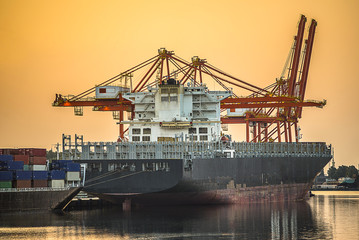 Ship port sunset cargo sea