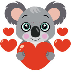 Loving koala boy with red hearts