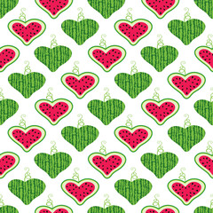 Seamless background with hearts made of watermelon
