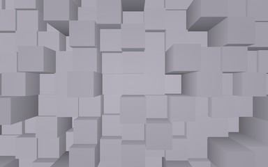 Abstract gray elegant cube geometric background. Chaotically advanced rectangular bars. 3D Rendering, 3D illustration
