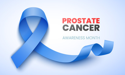 Prostate cancer awareness month poster. Blue ribbon. Vector illustration.