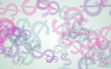 Fototapeta premium Multicolored translucent dollar signs on white background. Red tones. 3D illustration