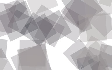 Gray translucent squares on white background. Gray tones. 3D illustration
