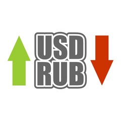 Financial market trading concept. Currency pair. Acronym RUB - Russian Ruble currency. Acronym USD - United States Dollar.
