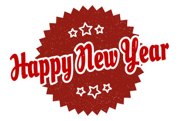 happy new year sign. happy new year round vintage retro label. happy new year