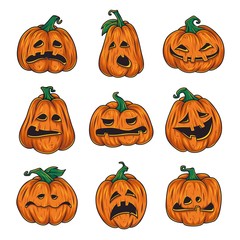 Halloween october pumpkin set with face emotion