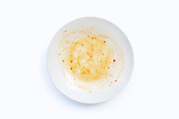 Dirty dish on white background.