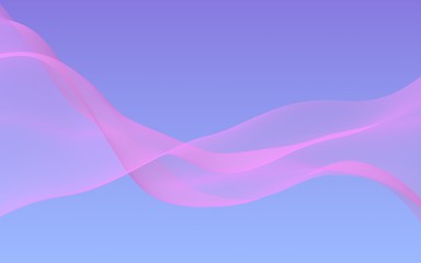 Pink wave on blue sky abstract background. Fluttering pink scarf. Waving on wind pink fabric. 3D illustration