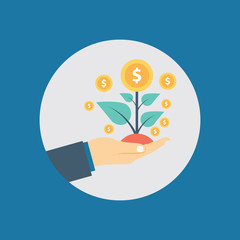 Businessman hand holding coin tree.