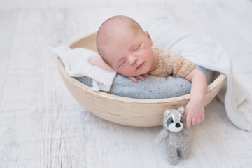 Sleeping newborn baby. Healthy and medical concept. Healthy child, concept of hospital and happy motherhood. Infant baby. Happy pregnancy and childbirth. Children's theme. Baby and childen's goods