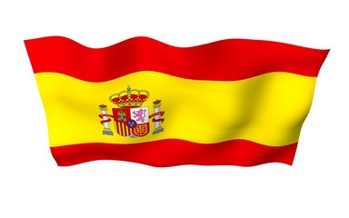 Fototapeta premium The flag of Spain. Official state symbol of the Kingdom of Spain. Concept: web, sports pages, language courses, travelling, design elements. 3d illustration