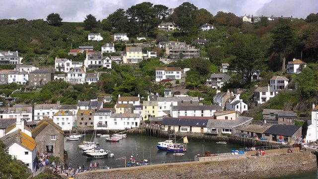 Polperro Cornwall small harbour seaside town UK 4K