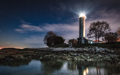 Naklejka na ściany i meble Savudrija lighthouse sea night croatia