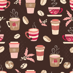 Coffee and Tea Drinks Vector Seamless Pattern