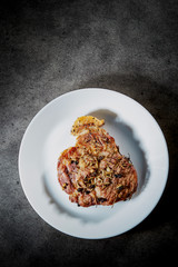 Meat with spice and herb on grill 