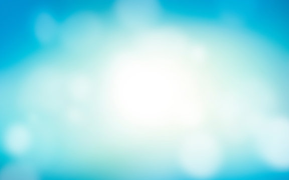 A blurred fresh cool, spring and summer blue sky abstract background with bokeh glow. Illustration.