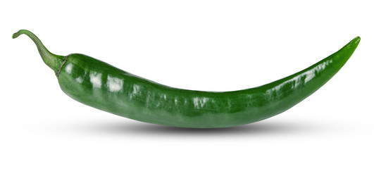 Pod of green chili pepper on a white isolate. Bright saturated color. Clipping path. Design element for print web.