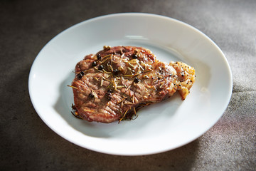 Meat with spice and herb on grill 