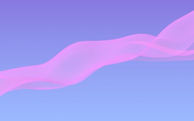 Pink wave on blue sky abstract background. Fluttering pink scarf. Waving on wind pink fabric. 3D illustration