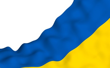 The flag of Ukraine on a white background. National flag and state ensign. Blue and yellow bicolour. 3D illustration waving flag