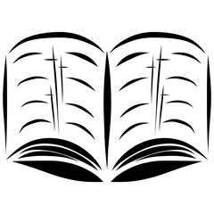 open bible with crosses on pages, black sketch