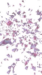 Flying euro banknotes isolated on a white background. Money is flying in the air. 500 EURO in color. 3D illustration