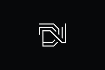 Minimal elegant monogram art logo. Outstanding professional trendy awesome artistic DN ND initial based Alphabet icon logo. Premium Business logo in White color on black background
