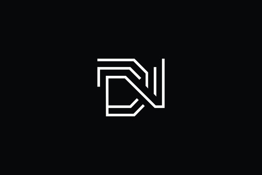 Minimal elegant monogram art logo. Outstanding professional trendy awesome artistic DN ND initial based Alphabet icon logo. Premium Business logo in White color on black background