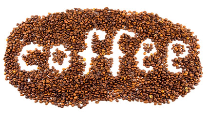 Obraz na płótnie Canvas coffee word lined with roasted coffee beans isolated on a white background