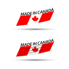 Two modern colored vector Canadian flags isolated on white background, flags of Canada, Canadian ribbons, Made in Canada