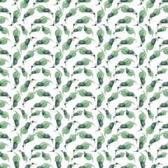 Watercolor leaf seamless pattern. Hand drawn green leaves illustration on white background