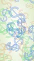 Multicolored translucent dollar signs on white background. 3D illustration