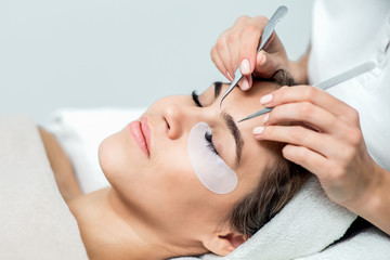 Eyelash extensions process.