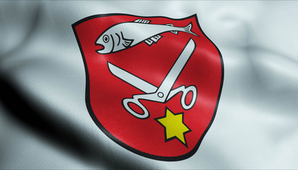 3D Waving Germany City Coat of Arms Flag of Scheer Closeup View