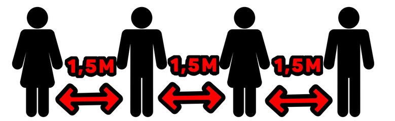 warning keep your to  sufficient distance sign symbol  1,50 one half meter corona virus, covid - 19