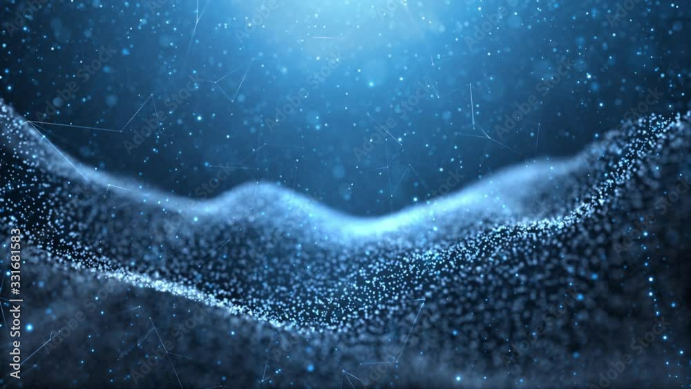 Wall mural abstract blurry and wavy dots random moving with shiny light copy space animation background.